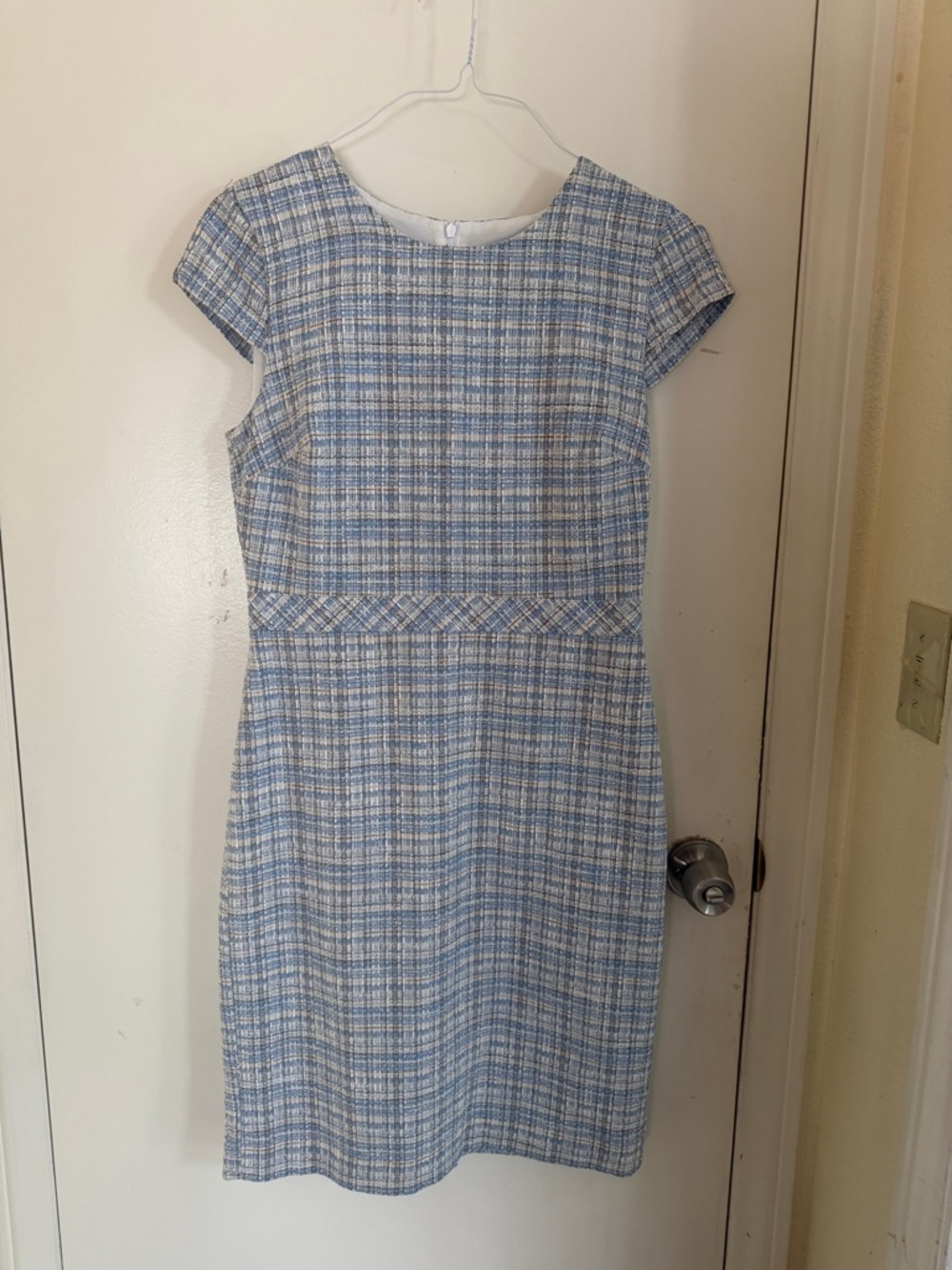 Banana Republic Light Blue Plaid Cap-Sleeve Midi Dress